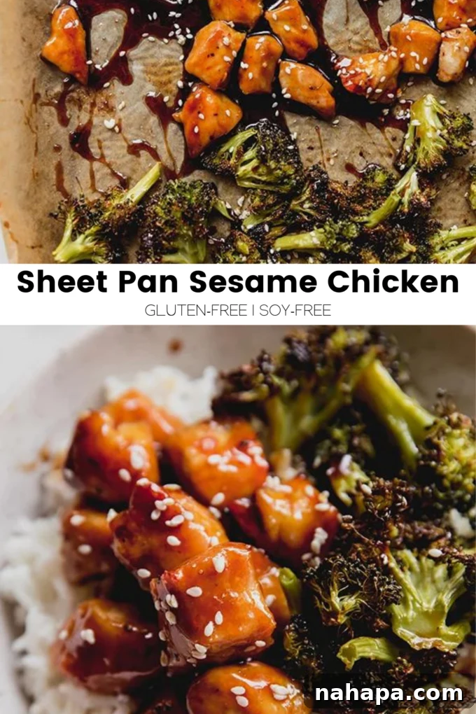 Sheet Pan Sesame Chicken (Gluten & Soy Free) prepared with a sauce.