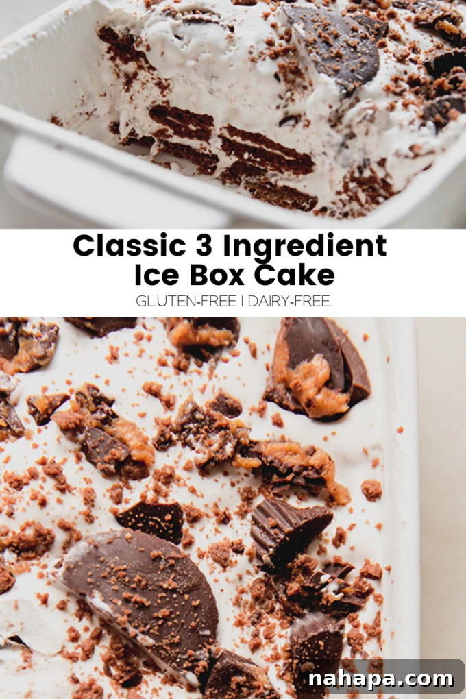 A large, vibrant image of the Classic 3-Ingredient Ice Box Cake with various toppings, inviting viewers to try the recipe.
