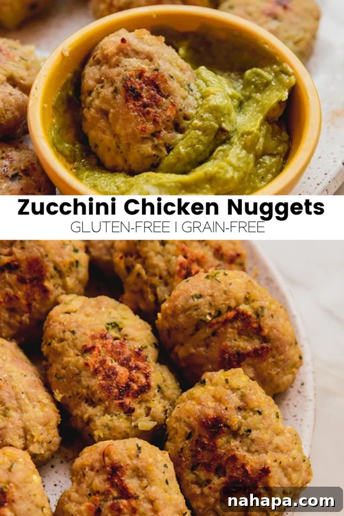 A visually appealing banner showcasing Zucchini Chicken Nuggets with descriptive text and inviting imagery.