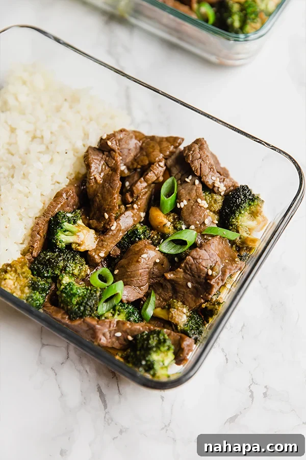 15 Simple Gluten and Dairy Free Lunch Solutions 8 Healthy beef and broccoli meal prep bowls with a serving of white rice.