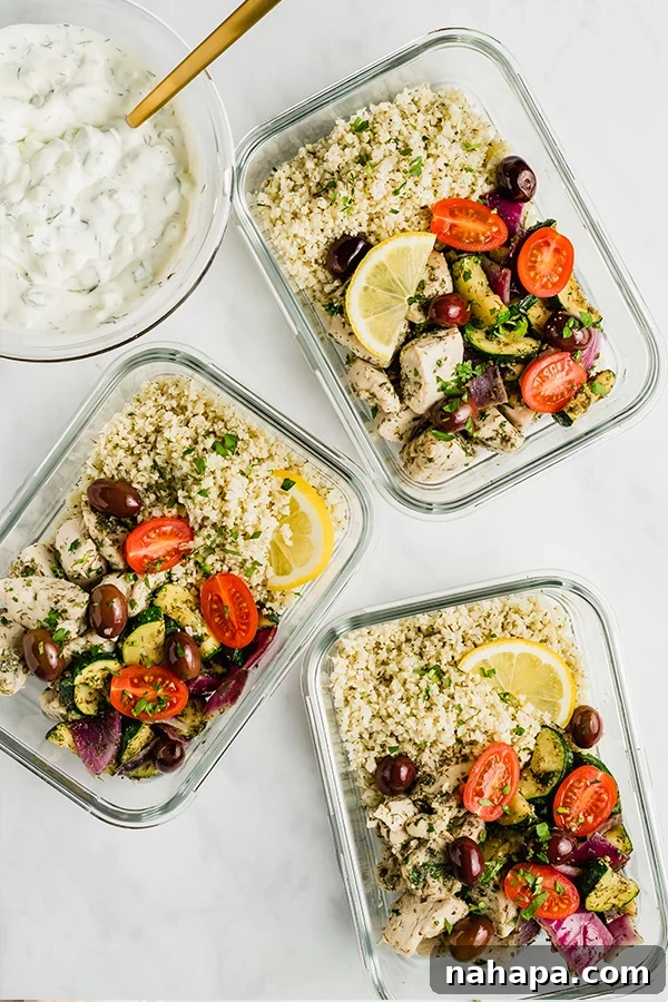 15 Simple Gluten and Dairy Free Lunch Solutions 9 One-pan Greek chicken with roasted vegetables and a side of dairy-free tzatziki.