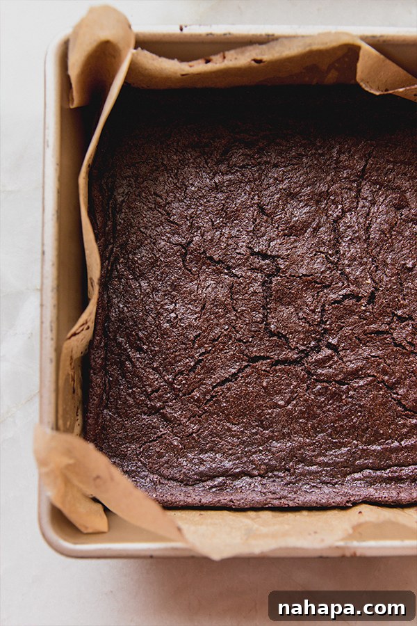Freshly baked brownies cooling in the pan