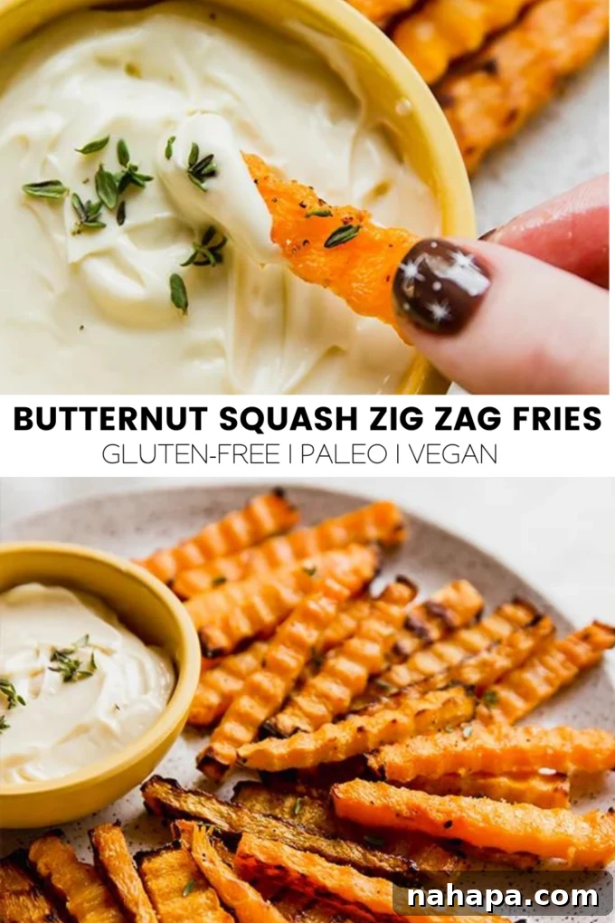 Air Fryer Crispy Zig Zag Butternut Squash Fries 8 A beautifully presented serving of golden butternut squash zig-zag fries, garnished and ready to be enjoyed.