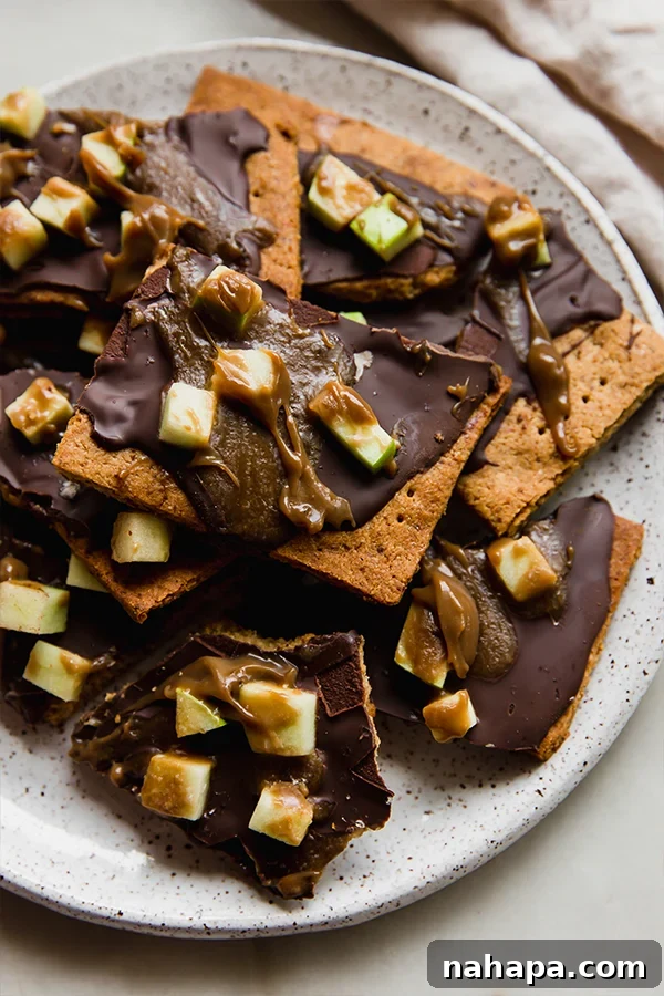 Autumn Caramel Apple Graham Bark 4 A platter stacked with caramel apple graham cracker bark.