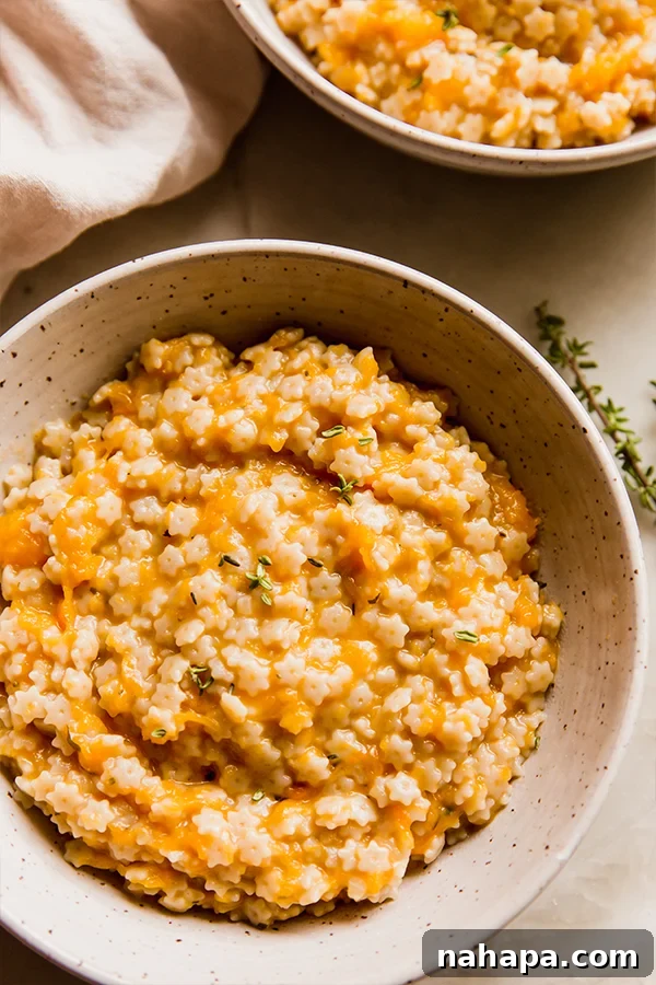 Two serving bowls of creamy butternut squash stelline pasta, garnished with fresh herbs, presented side-by-side on a rustic wooden surface, highlighting the inviting autumn colors of the dish.