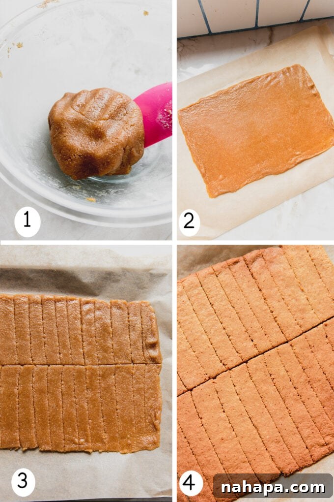 Step by step photos of making and baking the Kit Kat bar dough.
