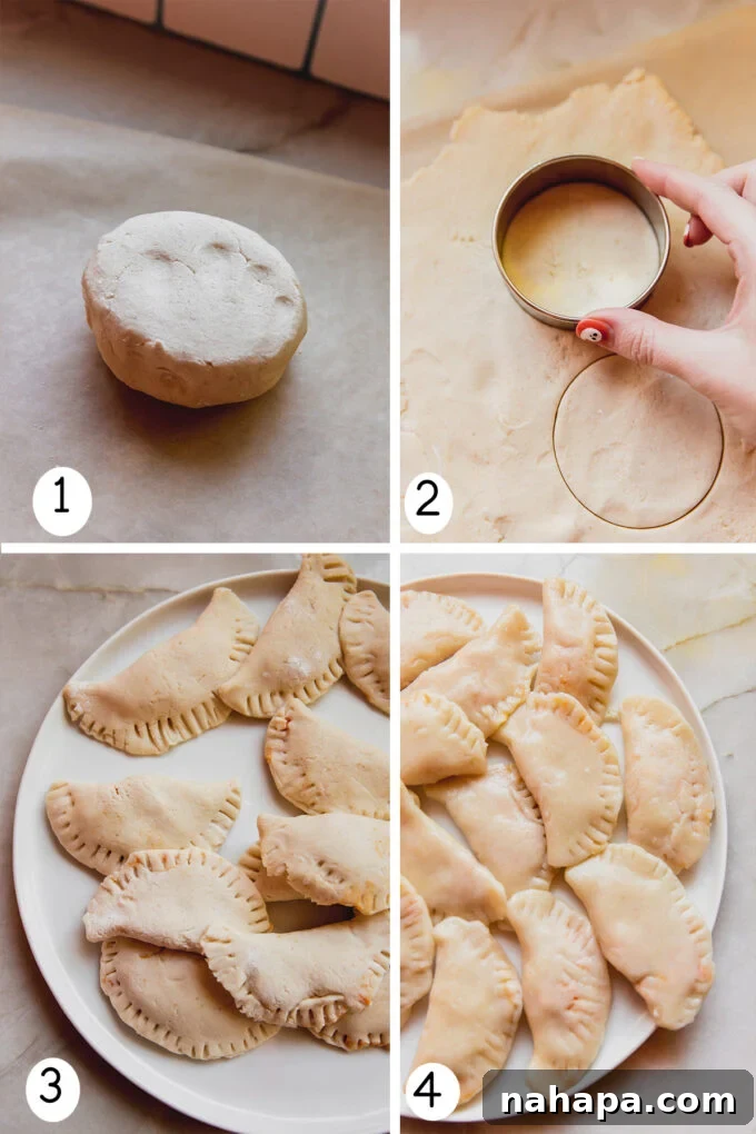Gluten-Free Dairy-Free Pumpkin Ricotta Pierogies 3 Step by step photos illustrating the process of making the dough, forming the pierogies, and finally cooking the pumpkin ricotta pierogies to perfection.