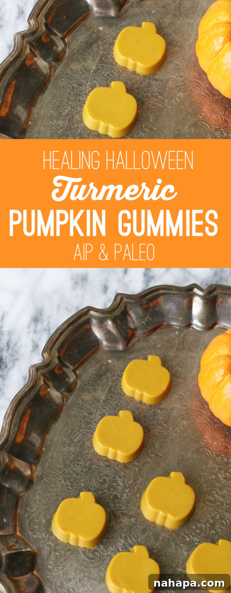 A close-up shot of pumpkin turmeric gummies, showing their beautiful orange color and smooth texture, ready to be enjoyed.