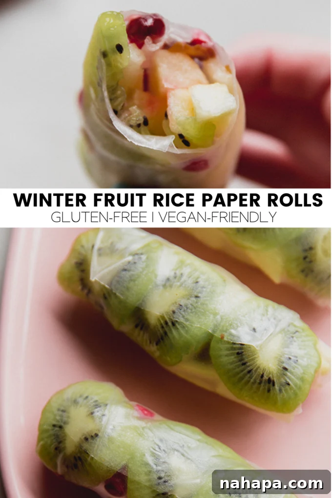 Winter Fruit Fresh Rolls 7 A decorative image summarizing the Winter Fruit Rice Paper Rolls recipe, suitable for sharing on social media.