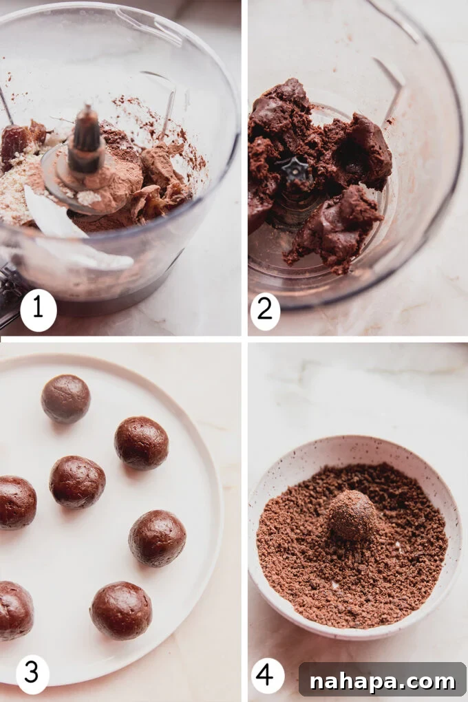 Step by step photos of making thin mint truffles.