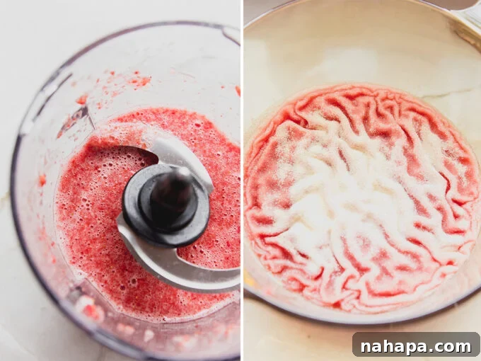 Strawberry gummy liquid being poured into molds