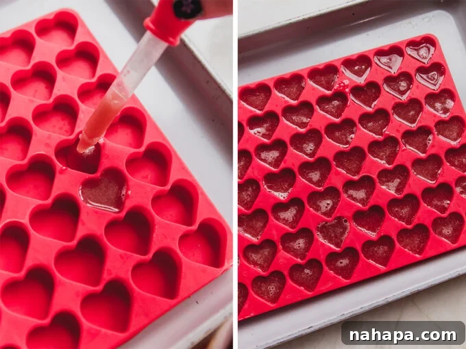 Set strawberry gummies in molds