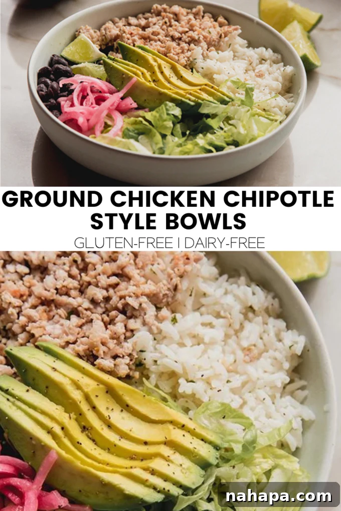 Smoky Chipotle Ground Chicken Power Bowls 6 A large, inviting image of Ground Chicken Chipotle Style Bowls, showcasing the rich colors and textures of the ingredients, perfect for inspiring a healthy meal.