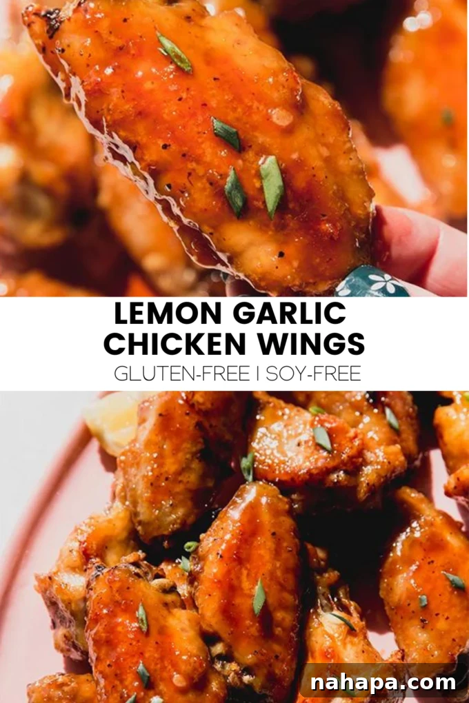 A vibrant graphic promoting Lemon Garlic Chicken Wings.