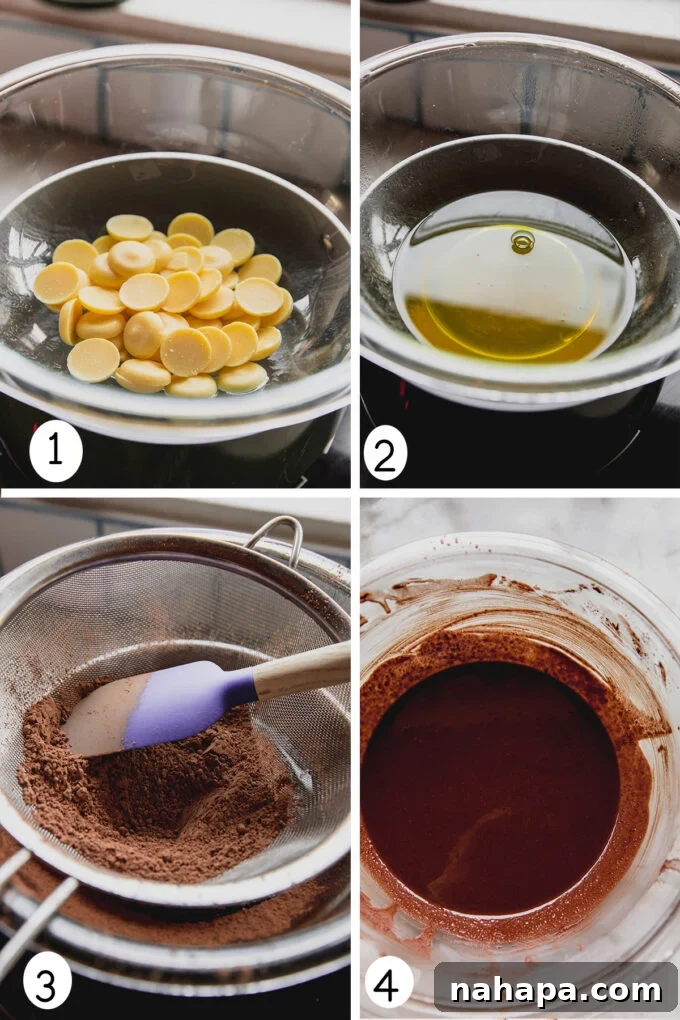 Step-by-step photos illustrating the process of making homemade coconut milk chocolate bars.