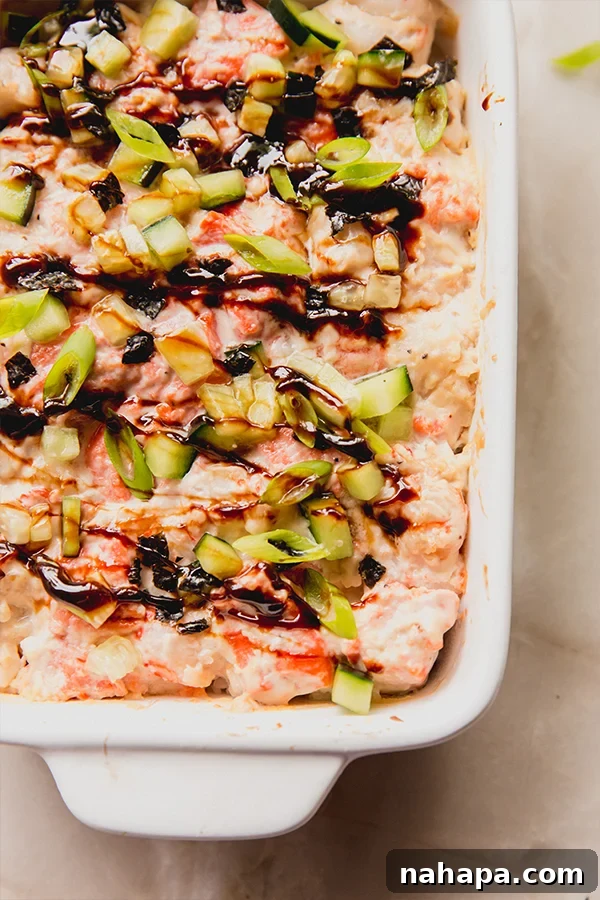 Delicious Mini Salmon Sushi Bake with fresh toppings.