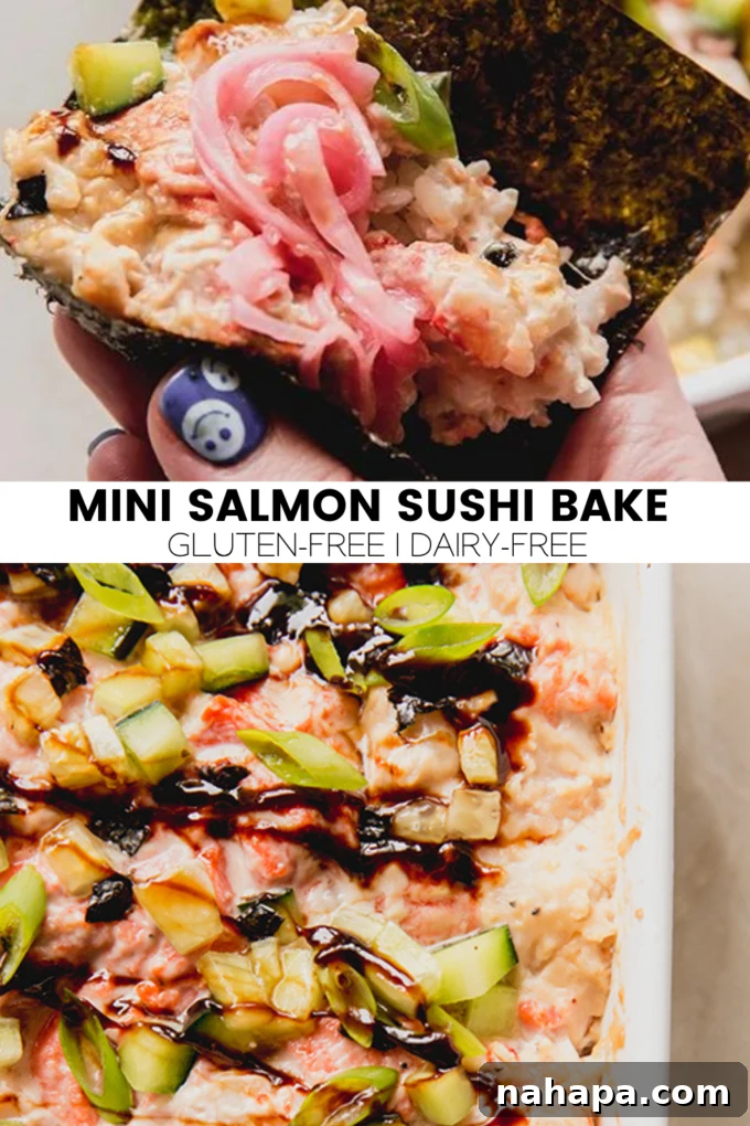 A beautifully presented mini sushi bake ready to be served.