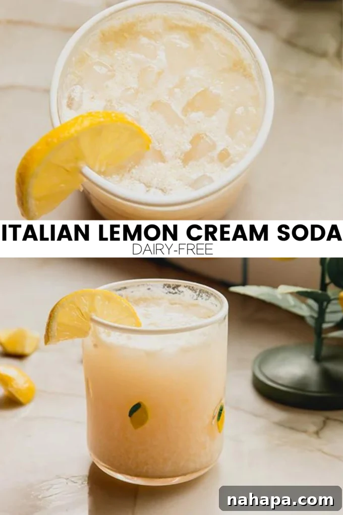A stunning vertical image of Italian Lemon Cream Soda, perfect for sharing on social media, showcasing the drink's beauty.