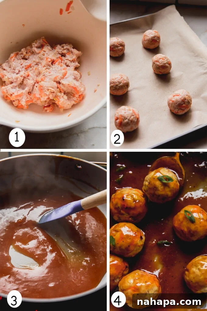 Irresistible Sweet and Sour Chicken Bites Gluten Free 3 Step by step photos of making the sweet & sour chicken meatballs.