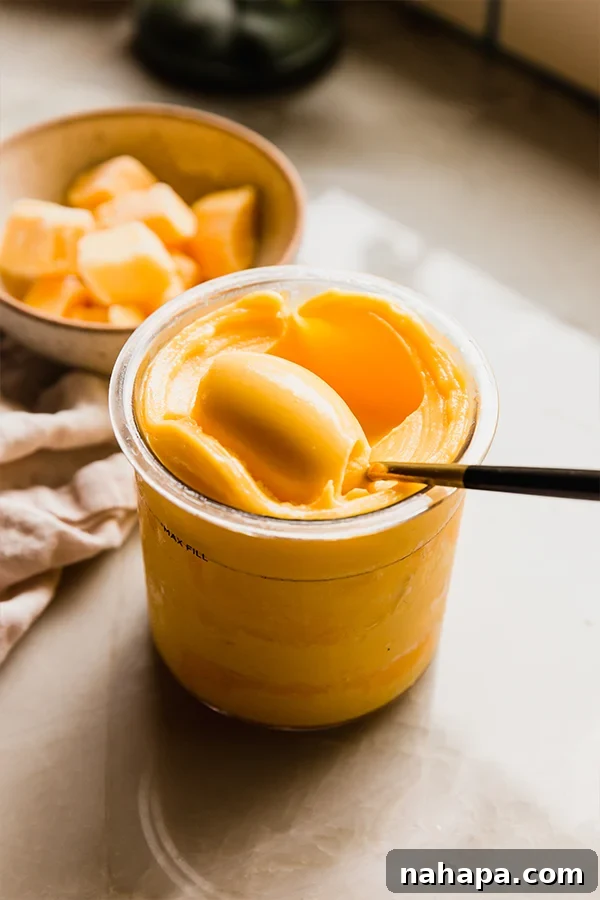 Delicious 2-Ingredient Ninja Creami Mango Sorbet ready to be served.