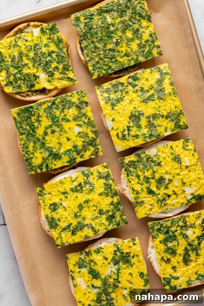 Sheet pan eggs for breakfast sandwiches