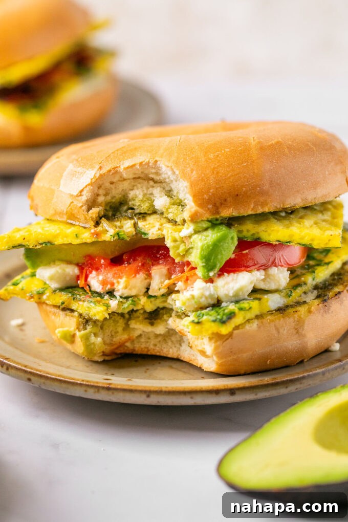 Finished breakfast sandwich with avocado