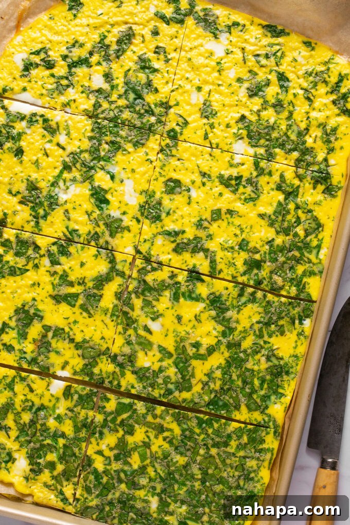 Baked sheet pan eggs ready for slicing
