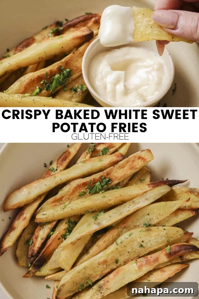 A high-angle shot of a platter piled high with crispy baked Japanese sweet potato fries, ready for a gathering.