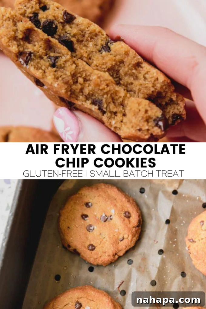 A vibrant and appealing image of Air Fryer Chocolate Chip Cookies, highlighting their golden-brown color and delicious texture.