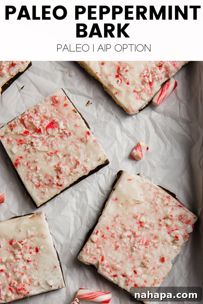 A beautifully presented serving of Paleo Peppermint Bark, showcasing its delicious texture and festive appeal.