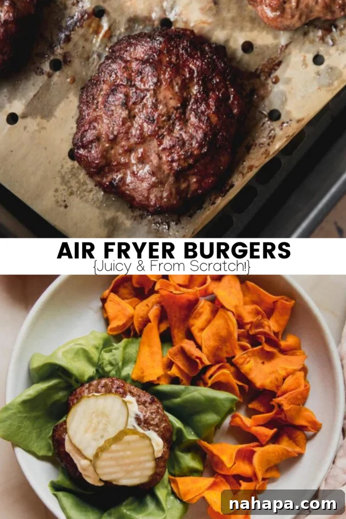 A visually appealing infographic summarizing the key benefits and step-by-step instructions for making delicious air fryer burgers.