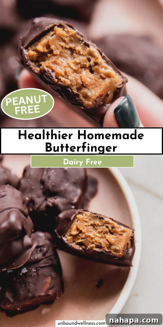 A high-quality graphic showcasing the Healthier Homemade Butterfinger recipe, ready for social media sharing.