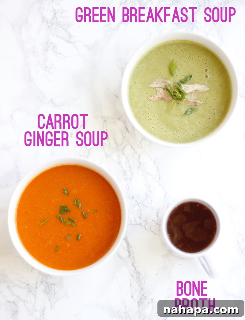 Two steaming bowls of homemade soup on a kitchen countertop.