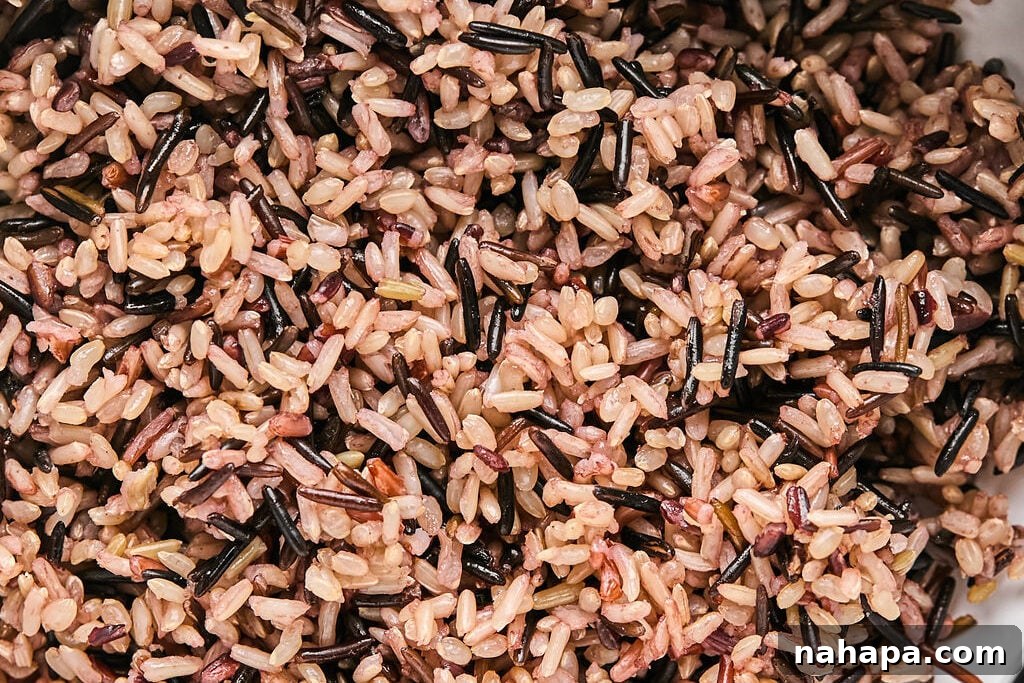 Fully cooked wild rice in a pot.