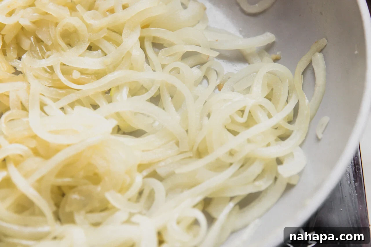 Slice onions caramelizing.