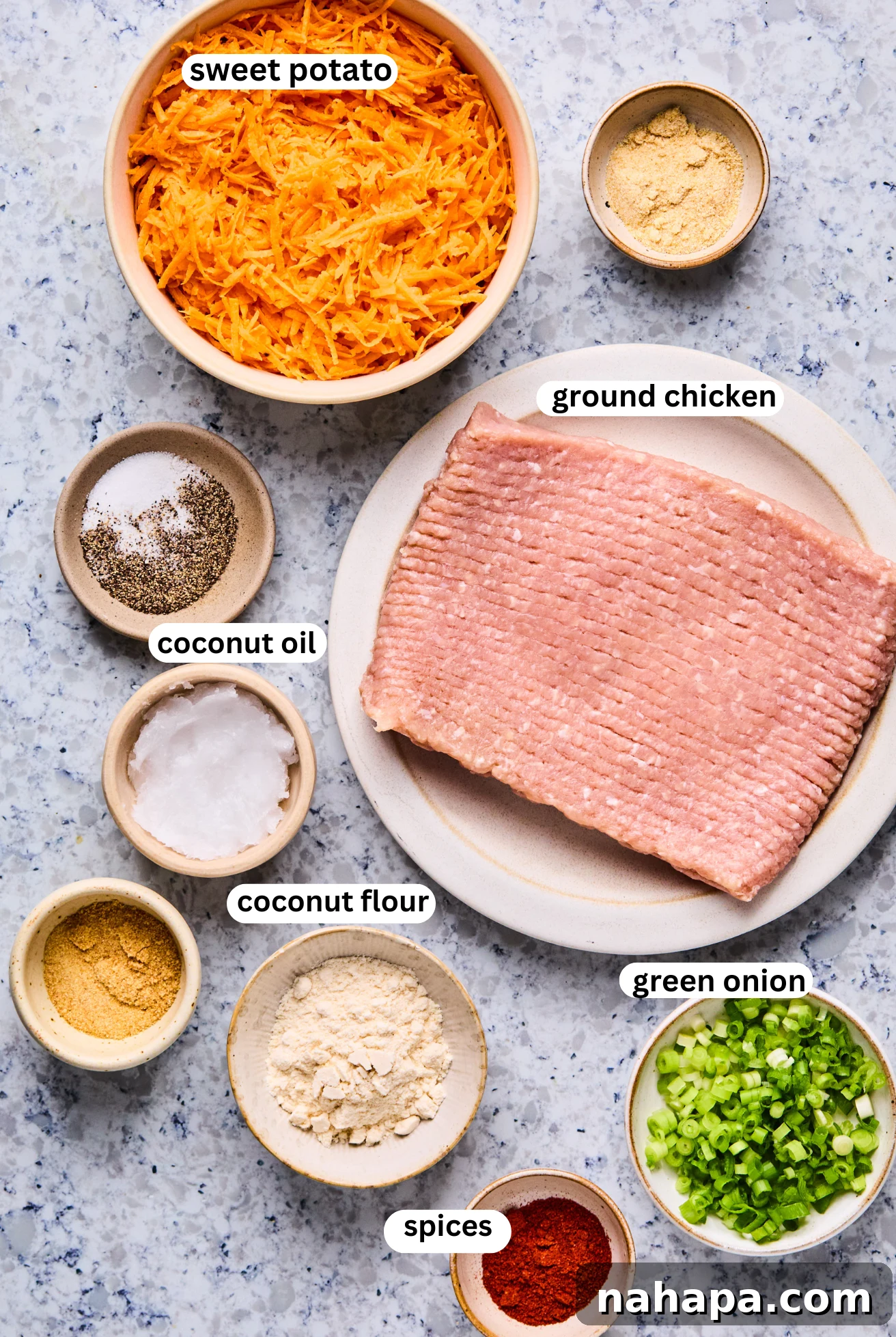Sweet potato chicken popper ingredients. 