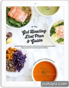 January Wellness Picks 6 Different visually appealing shots of food accompanied by text stating "30 Day Gut Healing Diet Plan & Guide," highlighting the book
