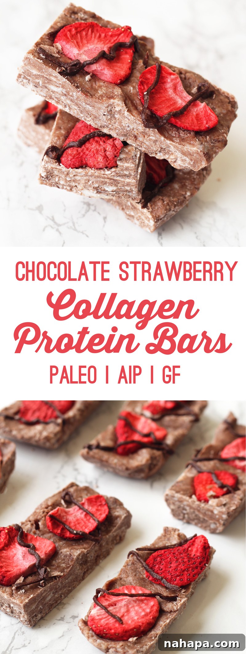 Gut-Healthy Chocolate Strawberry Collagen Protein Bars Paleo AIP 4 Overhead shot of freshly made Chocolate Strawberry Collagen Protein Bars ready to be served
