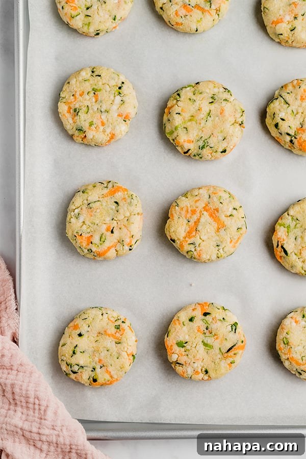 AIP Compliant Paleo Veggie Nuggets Gluten and Dairy Free 5 veggie nuggets raw on baking sheet
