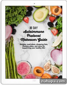 The front cover of the 30 Day Autoimmune Protocol Makeover Guide with fresh produce surrounding the text.