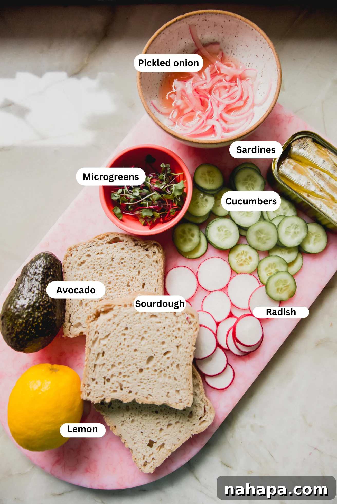 The ingredients for sardine toast all out before making it.