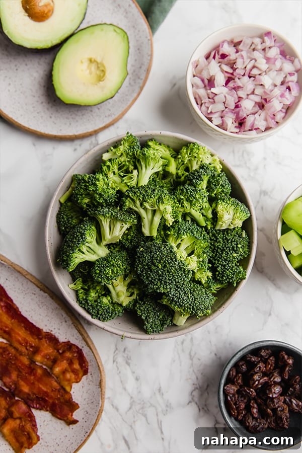 Delicious Paleo AIP Whole30 Avocado Bacon Broccoli Salad 3 Ingredients for Avocado Bacon Broccoli Salad