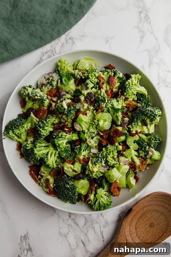 Delicious Paleo AIP Whole30 Avocado Bacon Broccoli Salad 5 Ready to serve Avocado Bacon Broccoli Salad