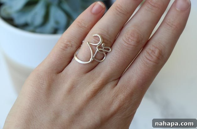 YBC Mantra Box Summer 2017 Unveiled Natural Paleo and Yoga Essentials 6 A graceful hand, adorned with a beautifully crafted OM symbol ring on the fourth finger, presented in a soft focus to highlight the intricate detail and spiritual significance of the jewelry.