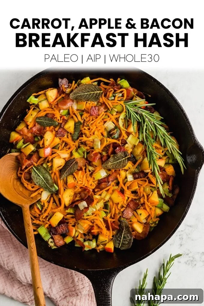 Sweet and Savory Whole30 Paleo AIP Carrot Apple Bacon Hash 7 Pinterest-ready image for Carrot Apple Bacon Breakfast Hash