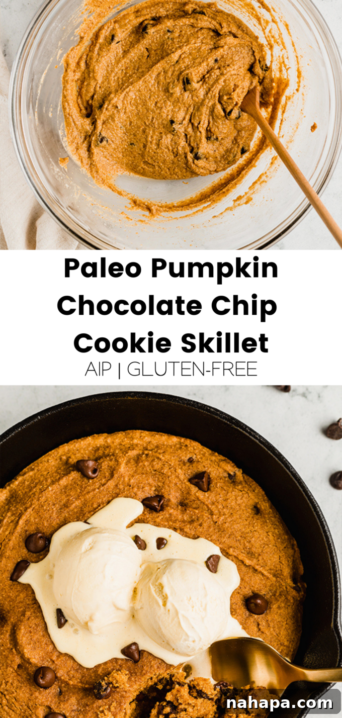 A second promotional image for the pumpkin cookie skillet, perfect for social sharing, featuring a warm, inviting aesthetic.