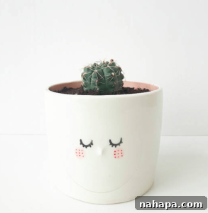 Paleo Holiday Gift Guide 12 A charming white ceramic pot, adorned with delicate 'freckles' and a subtle face, cradles a small succulent. Its handmade quality adds a touch of whimsical artistry to any plant display.