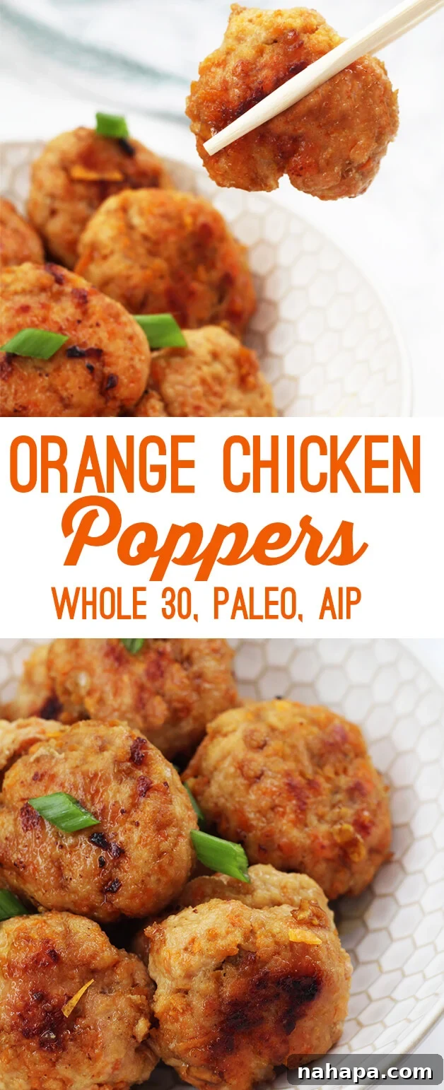 Orange Chicken Poppers (Paleo, Whole 30, AIP) recipe pin image
