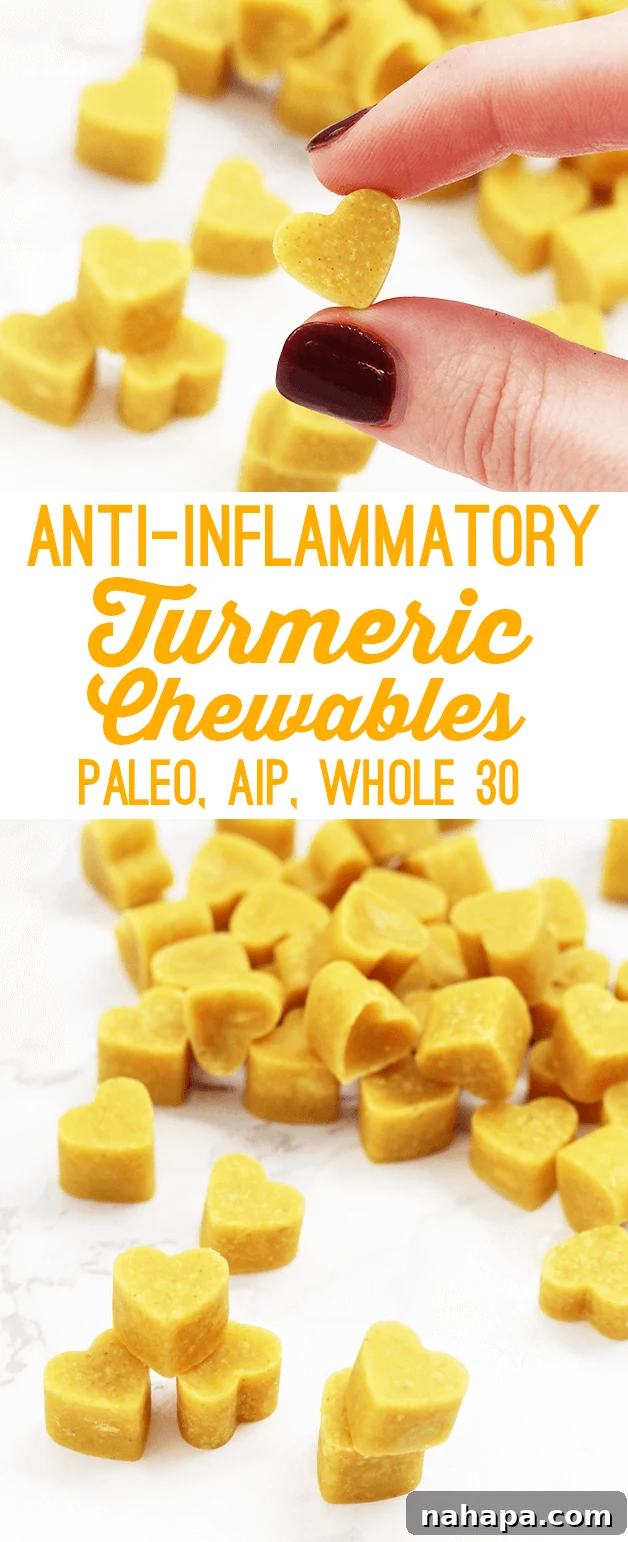 Anti-inflammatory Turmeric Chewables (AIP, Paleo, Whole30) in a charming display.