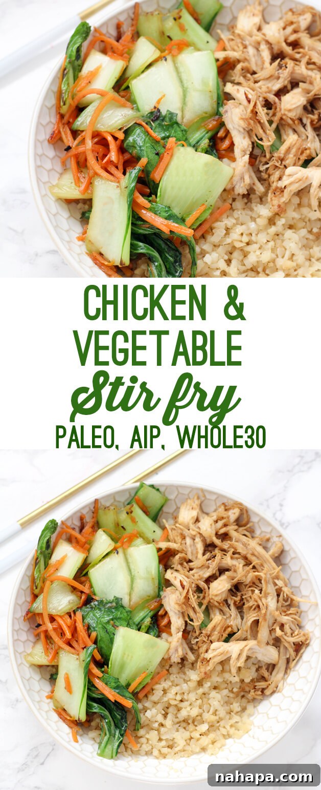 Effortless Paleo Whole30 AIP Chicken Vegetable Stir Fry 6 A beautifully plated dish of Easy Chicken & Vegetable Stir Fry (Paleo, Whole30, AIP) ready to be enjoyed.